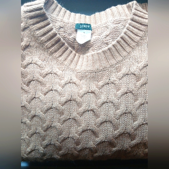 VTG J. Crew Tan Cable Knit Crewneck Sweater - L - Picture 2 of 4